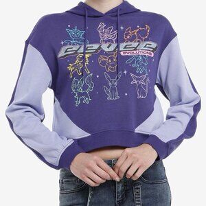 Pokemon Eevee Evolutions Purple Iridescent Foil Girls X-LARGE Cropped Hoodie New